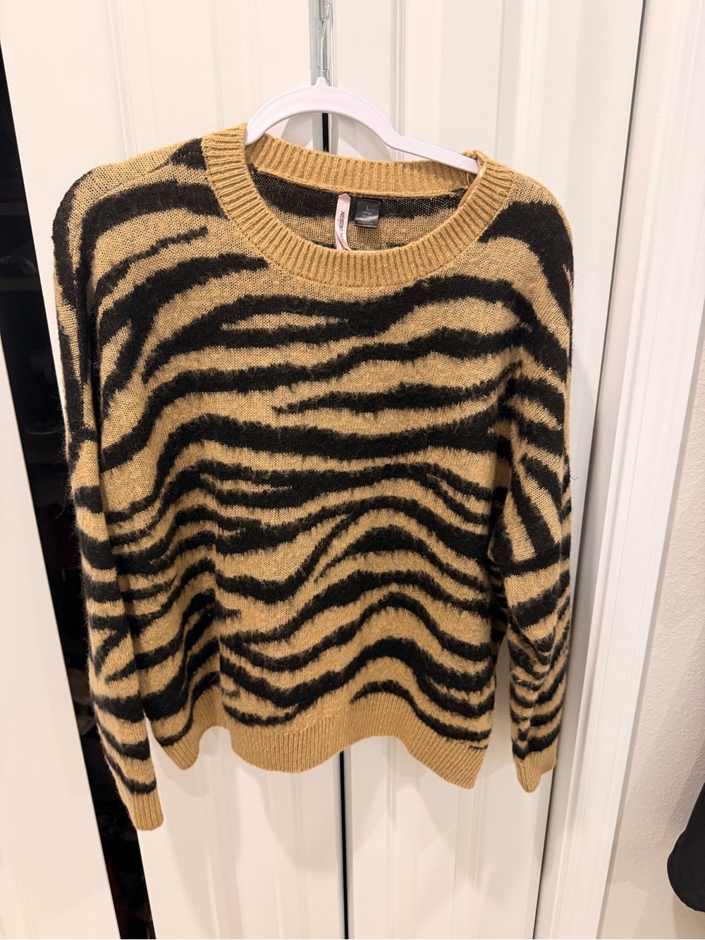 Love By Design Black and Tan Zebra-Print Crewneck Sweater